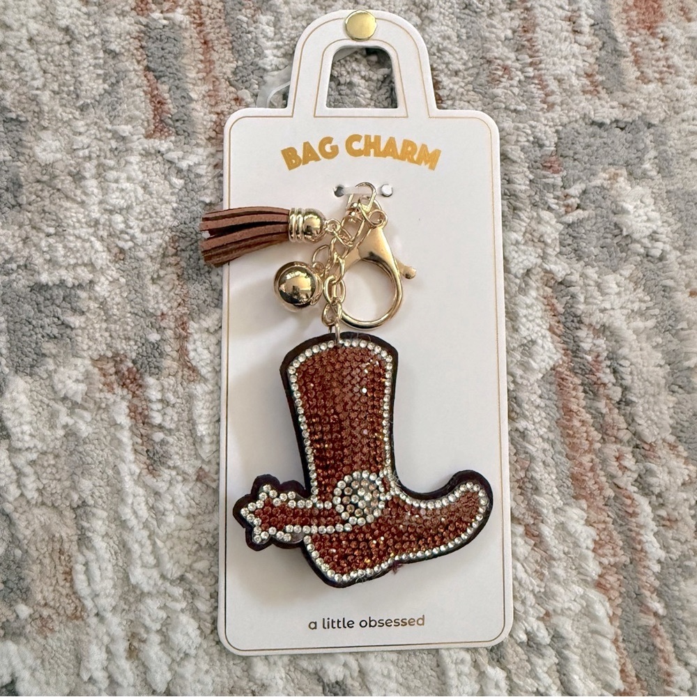 Brown Cowboy Boot Beaded Bag Charm
